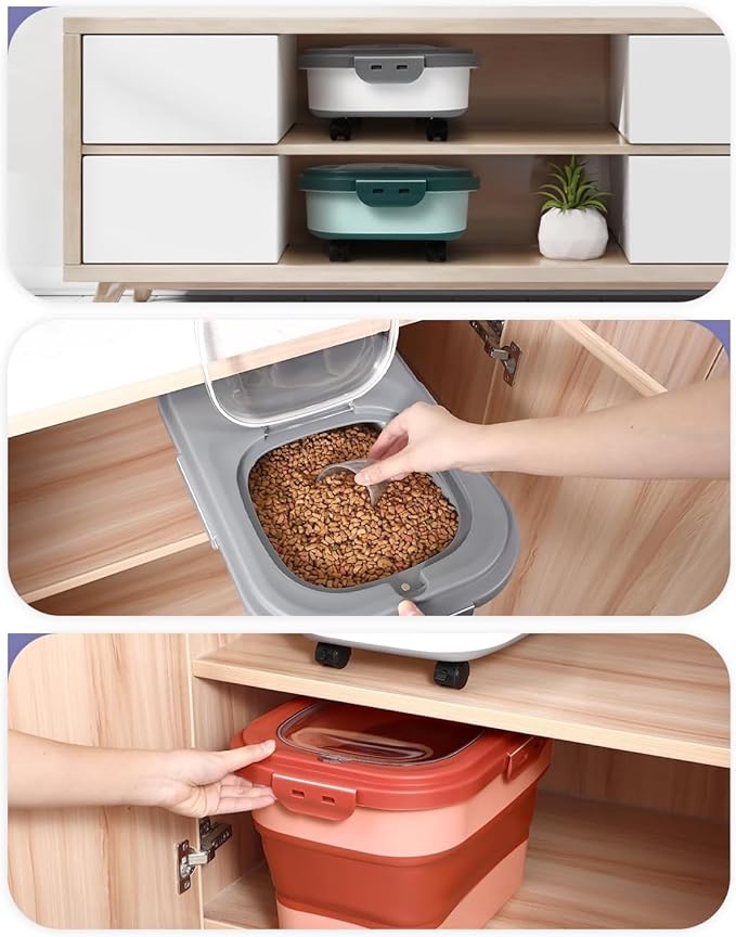 ANVS 20-40lbs Dog Food Storage Container, Collapsible Dog Food Container with Casters, Scoop and Small Container, Keep Dry Food Fresh,Easy to Move, Large Pet food storage for Dog, Cat