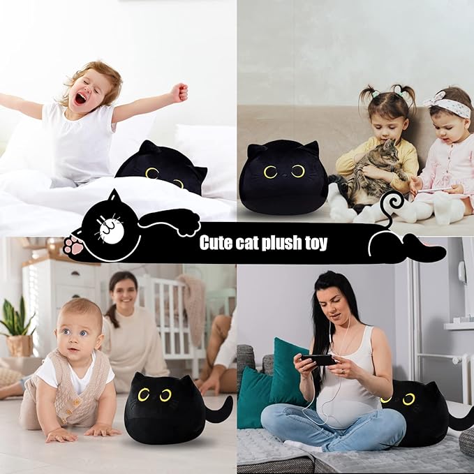 16'' Black Cat Plush Toys, Cute Cat Pillow Soft Baby Plushies for Kids, Cat Stuffed Animals Kawaii Plush Toys Gift for Boys Girls (Black, 16 Inch)