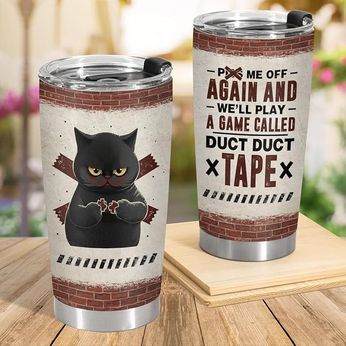 34HD Funny Black Cat Tumbler with Lid, 20 oz Stainless Steel Vacuum Insulated Pet Coffee Mug, Horror Cup, Cat Lover Gifts for Women Men Birthday Halloween Christmas