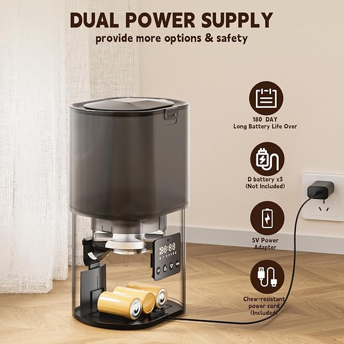Automatic Cat Feeder & Fountain, 3L Timed Dry Food Dispenser, 10 Portions 1-4 Daily Meals, Auto Feeder with Desiccant Bag, Water Dispenser with Filter, Wire or Battery Powered