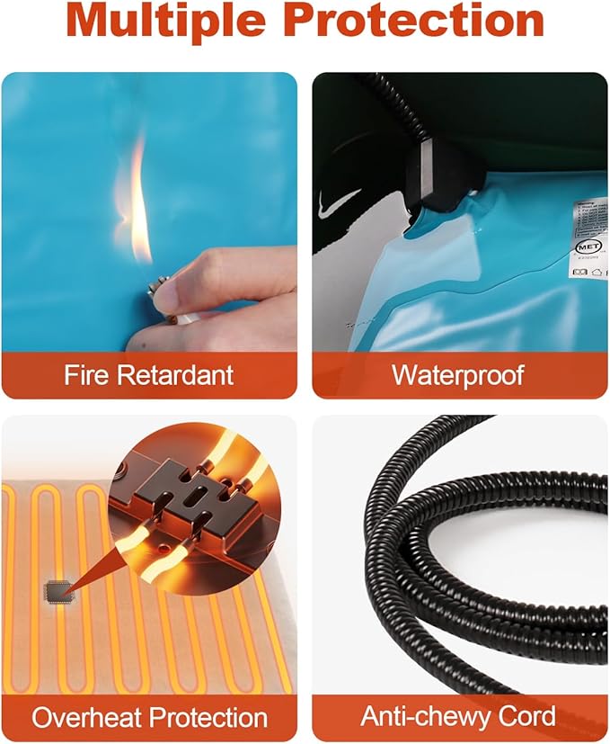 Pet Heating Pad,Extremely Waterproof Heated Cat Dog Bed Outdoor & Indoor,Multi-Size Heated Dog Cat Blanket Mat,Pet Heater Warmer for Cat Dog House Whelping Box(Grey,L-28 Lx16 W)