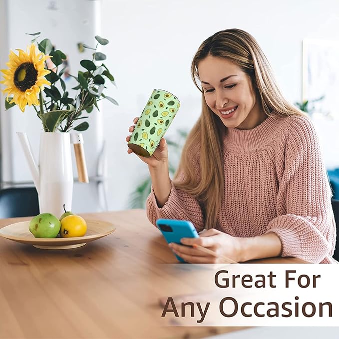 Avocado Tumbler with Lid and Straw, 20 Oz Stainless Cup Steel Insulated Water Bottle Travel Coffee Mug