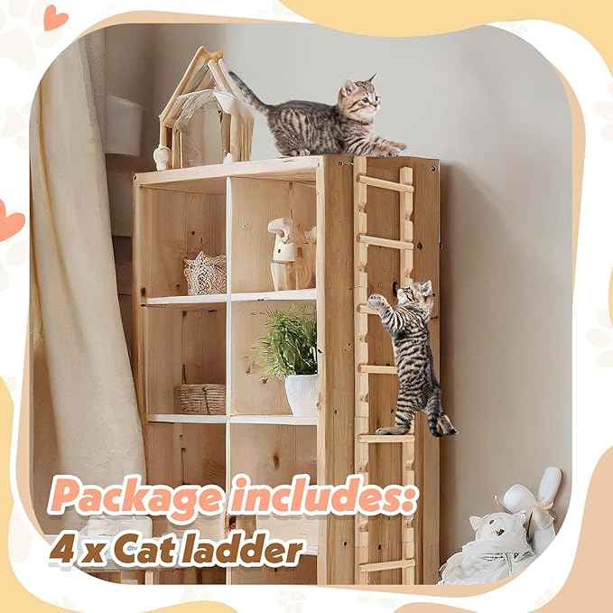 4 Pcs Cat Ladders, Cat Climbing Stairs, Cat Climbing Steps Cat Wall Shelves Height(13.7-55 Inches), Cat Climbing Frame Cat Tree Supplies Cabinets Climbing Pole Furniture for Indoor Cats
