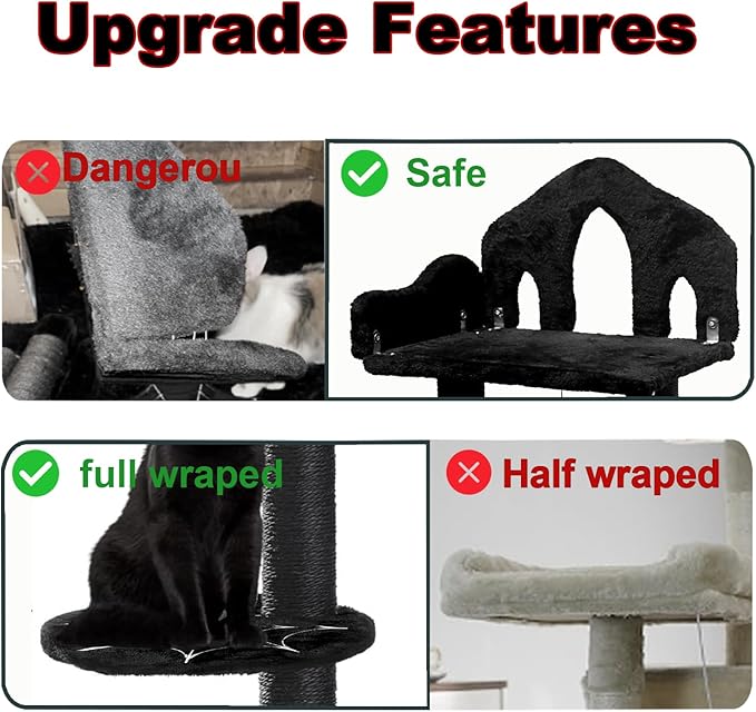 Gothic Cat Tree, 48in Black Cat Tree with Throne Bed, Cat Condo,Scratching Posts, Spooky Goth Cat Tree for Indoor Cats, Gothic Cat Tower
