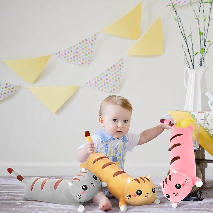 AFAN Long Cat Plush Cute Cat Body Pillows Kawaii Stuffed Animals Plushies Soft Cuddly Cotton Plush Toys Room Decor Gifts for Kids Girls Boys Adults (Grey, 25.9 Inch)