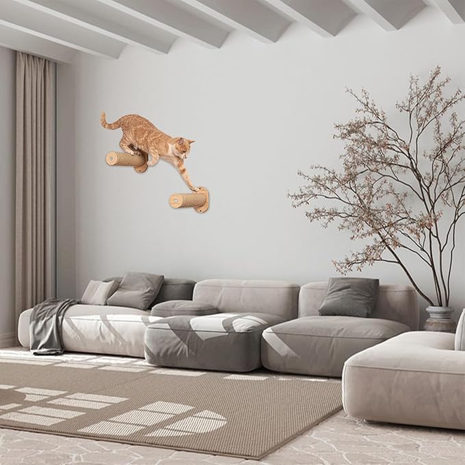 CertBuy 2 Pack Cat Wall Furniture, 11.2 inch Cat Wall Shelves with Jute Scratching Cat Shelf, Cat Wall Steps for Most Kitten, Medium Cats