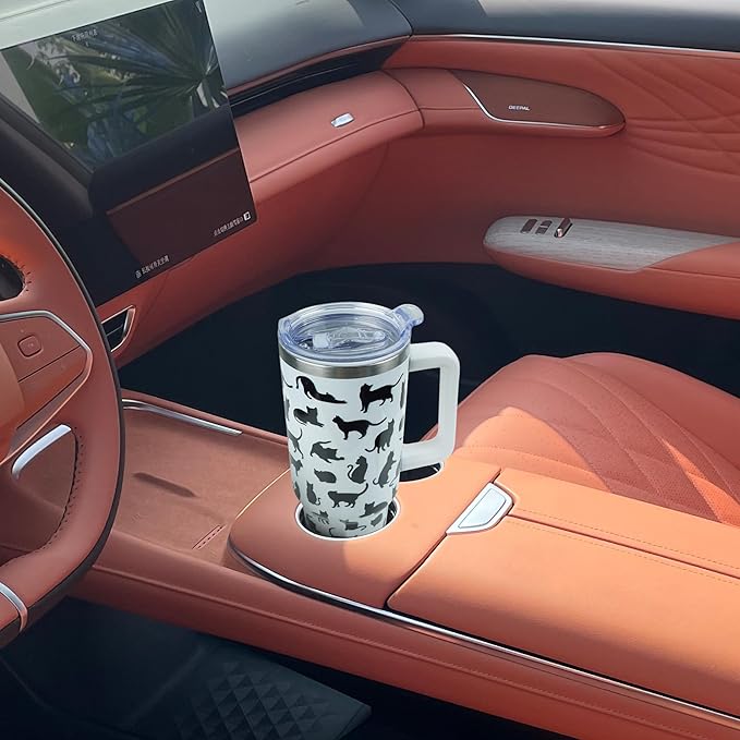 40 oz Tumbler with Handle and Straw, Stainless Steel Insulated Cup with Leak Proof Lid and Straw Lid, Keep Drinks Cold and Hot for Hours(Cat)