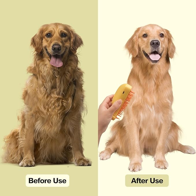 3in1 Cat Steam Brush,Multifunctional Rechargeable Cute Steamy Pet Brush for Short Or Long Hair Cats/Dogs To Massage/Clean/Eliminate Flying&Tangled Hair With USB Cable-Yellow Banana