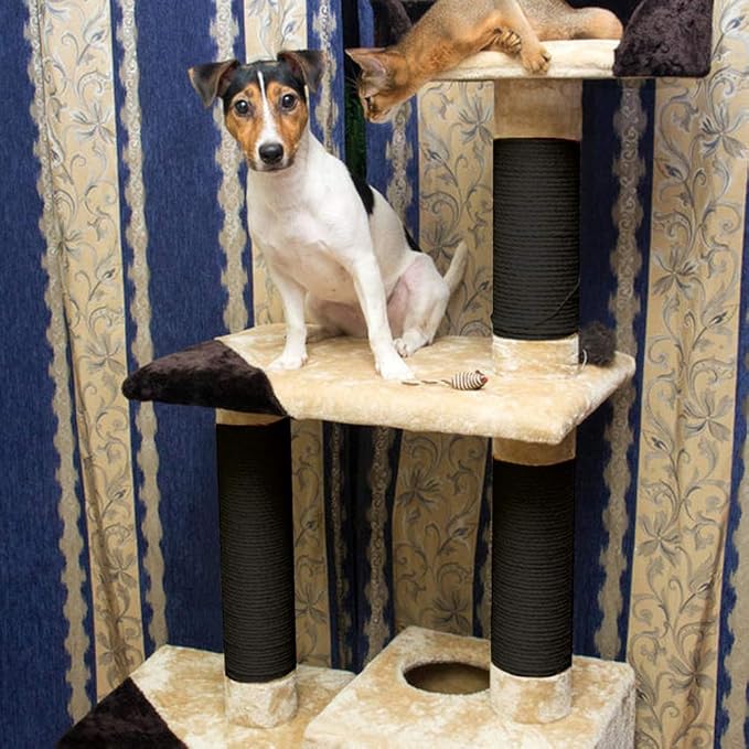 Sisal Rope 6mm for Cat Scratcher Repair and Replace Cat Scratching Post, DIY Scratching Furniture - Cat Tree, Scratch Carpet & Mat, Cat Kicker Toys, Black 98ft/30m