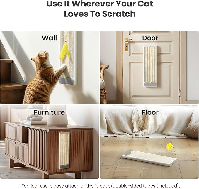 SVD.PET Cat Scratcher, Sisal Cat Scratching Board w/Replaceable Sisal Pad, Self-Groom Brush & Cat Toys, Vertical Cat Wall Scratcher, Cat Scratching Post for Indoor Wall, Furniture Protection