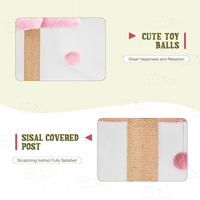 Erinnyees Flower Cat Tree, 38" Cat Tower with Scratching Post, Cute Cat Condo House with Dangling Ball for Kittens and Small Indoor Cats, Multi-Level Pet Play Climbing Stand