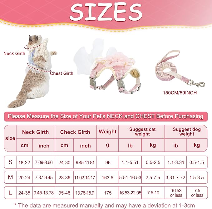 Cat Harness and Leash Set Escape Proof Travel Cat Harness for Small Cat and Large Cat Yellow Color Junsirs