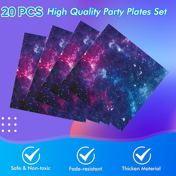 41Pcs Starry Galaxy Party Supplies Night Sky Party Tableware Set Outer Space Theme Birthday Star Party Table Decorations for Boys Girls Birthday Party Favors