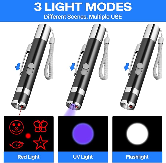 2 Pack Cat Toys, Cat Toy Red Pointer for Indoor, Rechargeable, 5 Adjustable Patterns, 3 Modes Training Chaser Pet Toy Pointer, Interactive Pet Cat/Dog Toy for Cats Fun Playing Exercise(Black)