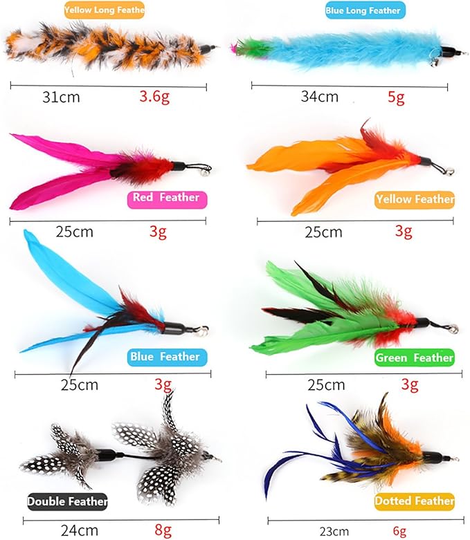 2 Pcs Cat Toys Interactive Refill Replacement Feather Pack Furry Tail Butterfly Dragonfly Fish Mouse Caterpillar Worm Birds Feathers for Kitten Cats, 21 Variety Styles CT15-9 Caterpillar