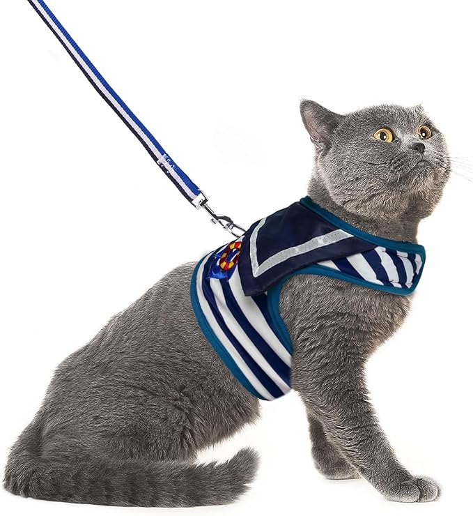 PUPTECK Soft Mesh Cat Vest Harness and Leash Set Puppy Padded Pet Harnesses Escape Proof for Cats Small Dogs Rabbits Bunny, Navy Blue, XL