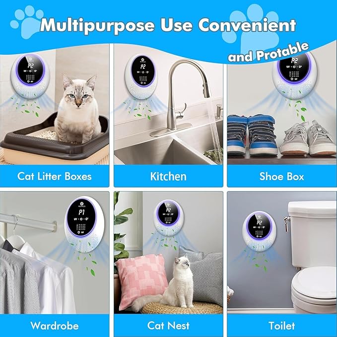 Advanced Cat Deodorizer for Litter Box, 99% Pets Odor Eliminator with 10000mAh Battery, Portable & Rechargeable (White, 13000) (13000) (13000)