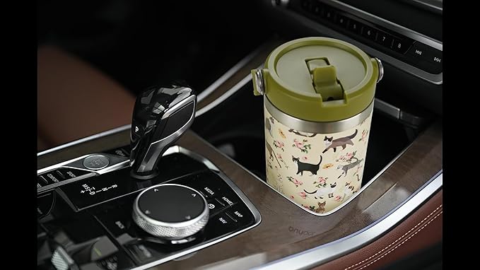 30oz Floral Cat Tumbler with Handle and Straw, Stainless Steel Vacuum Insulated Coffee Tumbler, Travel Mug Water Bottle, Cute Cat Stuff Gifts for Women