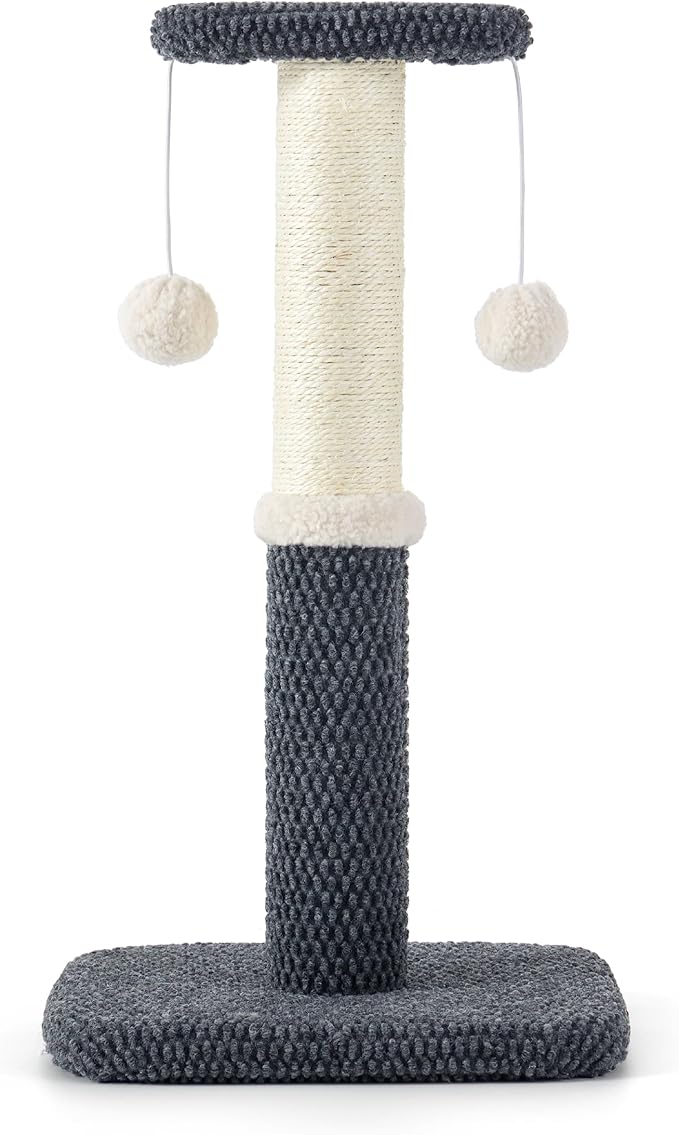 Lesure Cat Scratching Post for Indoor Cats - Highly Resistant Carpet Scratch Posts, Premium Sisal Rope Scratch Posts for Kittens, Sturdy Small Cat Scratch Pole with Hanging Ball, Grey(22.5 inch)