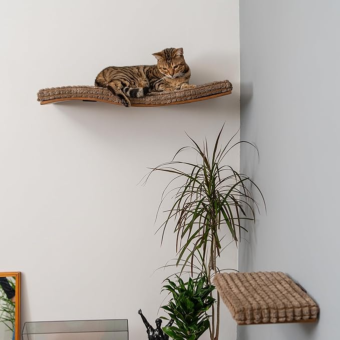 Cat Wall Furniture, Wall Mounted Cat Shelf, Cat Window Perch, Cat Shelves, Cat Wall Bed, Cat Steps for Wall, Cat Playground, Cat Wall Set Brown Cat Waved Shelf Cat Step