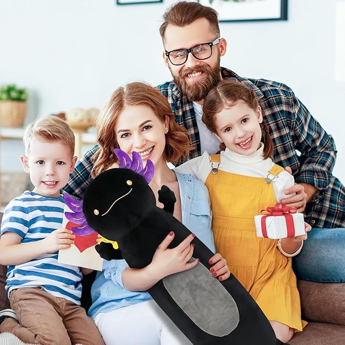 28 inch Black Axolotl Stuffed Animal, Cute Long Body Cuddle Squishy Pillow, Big Axolotl Plushies Toy Gifts for Kids, Boys for Birthday