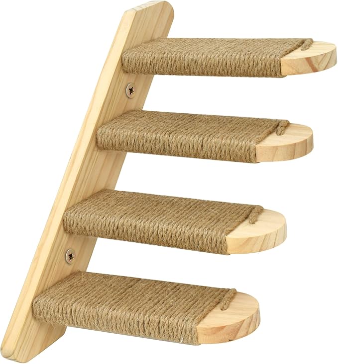 Cat Climbing Shelf Wall Mounted, Cat Wall Steps Shelves Cat Stairs Ladder Four Step Cat Stairway with Jute Scratching for Cats Perch Platform Supplies (1 Cat Stair)