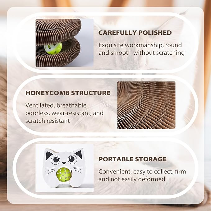 Magic Organ Cat Scratching Board, Interactive Scratch Pad with a Ball, Cat Scratcher for Grinding Claw, Recyclable and Durable, Furniture Protector, Retractable, Reversible (Round - 2 Pack)