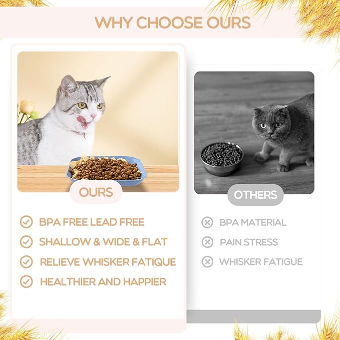 8 Pieces Whisker Fatigue Cat Bowls, 6 Inch Shallow Cat Food Dish Wide Cat Wet Feeding Bowls, Wheat Straw Pet Plate for Kittens and Short Legged Cat