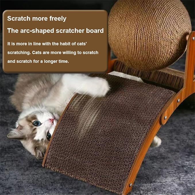 Sisal Cat Scratching Ball Toy, Interactive Cat Scratcher Board with Wooden Frame, Durable Scratch Toy for Indoor Cats, Wear-Resistant Ferris Wheel Design for Endless Fun! (Extra Small)