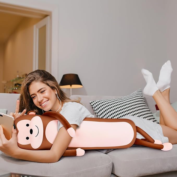 Achwishap Long Monkey Stuffed Animal Plush Toy, 40' Kawaii Large Huggable Sleeping Plush Pillow, Soft Monkey Throw Body Pillow, Cute Plushies Cushion Doll Gifts for Kids Adults