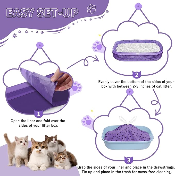 40 Count Cat Litter Box Liners Bags Large, Extra Durable Kitty Litter Box Waste Bags, Jumbo Drawstring Extra Thick Pet Cat Pan Liners - 36" x 18"