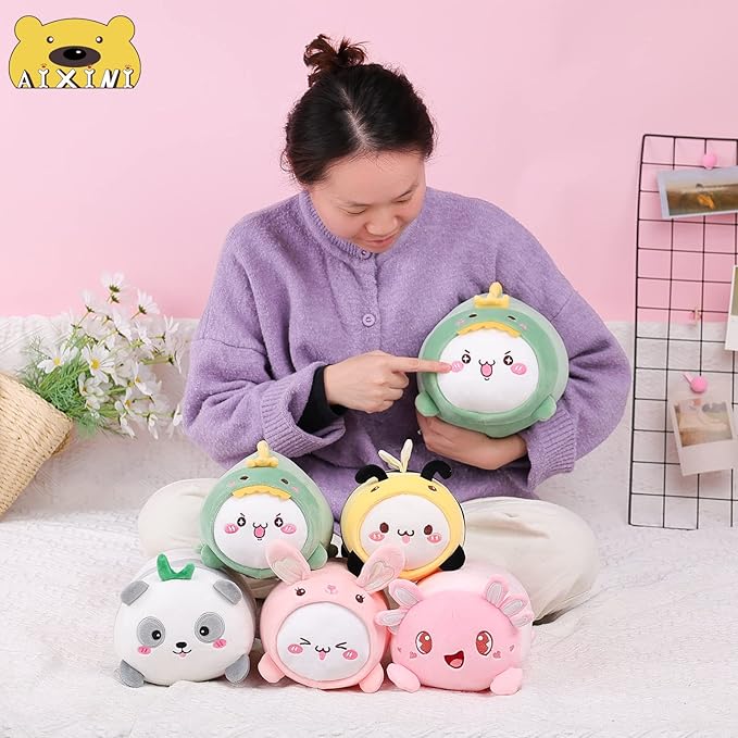 AIXINI Cute Cat Rabbit Plush Pillow 15.7” Kitten Bunny Stuffed Animal, Soft Kawaii Cat Plushie with Rabbit Outfit Costume, Hugging Plush Squishy Pillow Toy Gifts for Kids