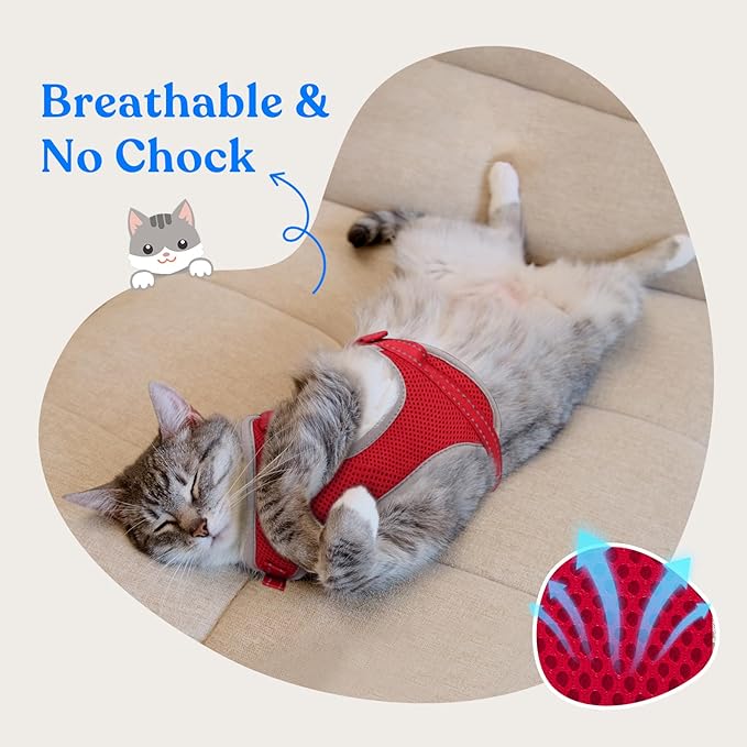 Supet Cat Harness and Leash for Walking Escape Proof, Adjustable Harness for Cats, Easy Control Small Cat Harness Red M
