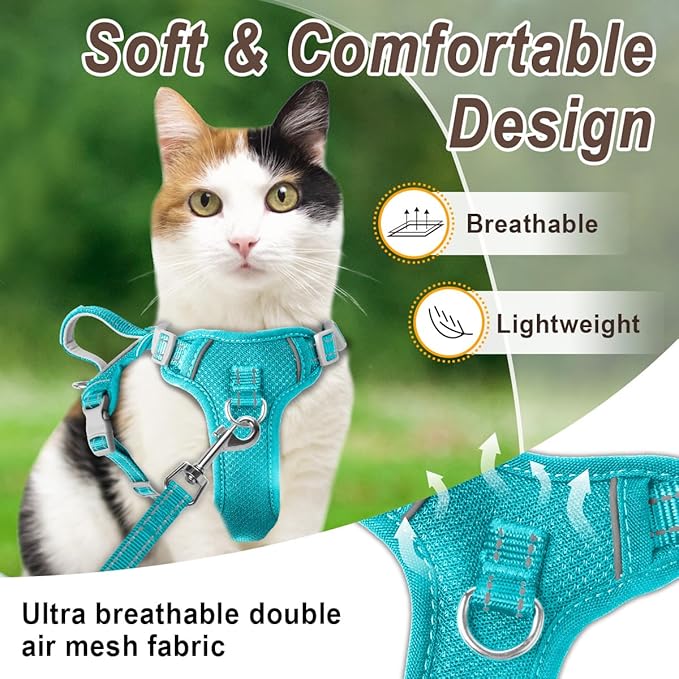 Cat Harness and Leash Set for Walking Escape Proof for Small Large cat Kitten Harness with ID tag Pocket (Blue,XS)