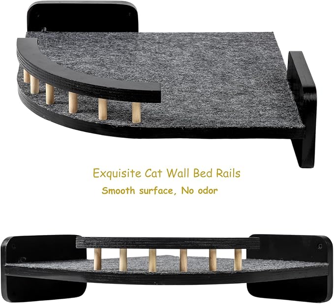 Cat Wall Shelves, Cat Shelves and Perches for Wall, Cat Wall Furniture, Corner Cat Shelf with 3 Steps Scratch Post, Cat Bed Hammock with Plush Covered, Climbing Shelf for Indoor Cats (Black)