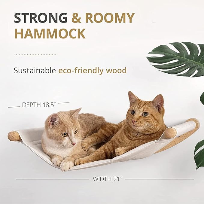 Wooden Wall-Mounted Cat Hammock with 2 Steps and Wall Shelves – Durable and Stylish Cat Lounger, Space-Saving Design, All-Natural Wood, Perfect for Indoor Cats to Climb, Rest, and Play