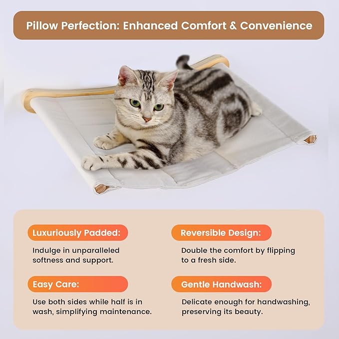 Cat Wall Shelves & Hammock Premium Durable Wood Construction Comfy Cat Beds for Large Cats & Kittens Ideal Indoor Cat Furniture for Climbing, Sleeping & Play (21 * 18.5 Inch Cotton Canvas)