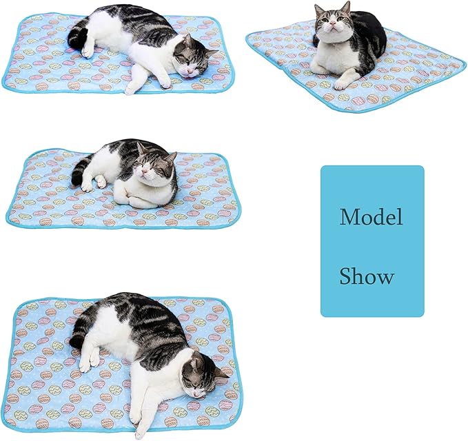 SEIS Dog Ice Pad Ice Silk Cats Kennel Mat Pet Cooling Pad Summer Cool Bamboo Mat Breathable Pad (Blue, M