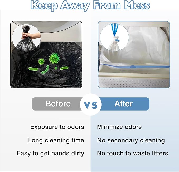 100 Count Self-Cleaning Cat Litter Box Liners 25.6" x 16.5" Compatible with Litter Robot Automatic Cat Litter Box, Drawstring Heavy Duty Cat Litter Bags, 7-9 Gallon Trash Bag (4 Roll)