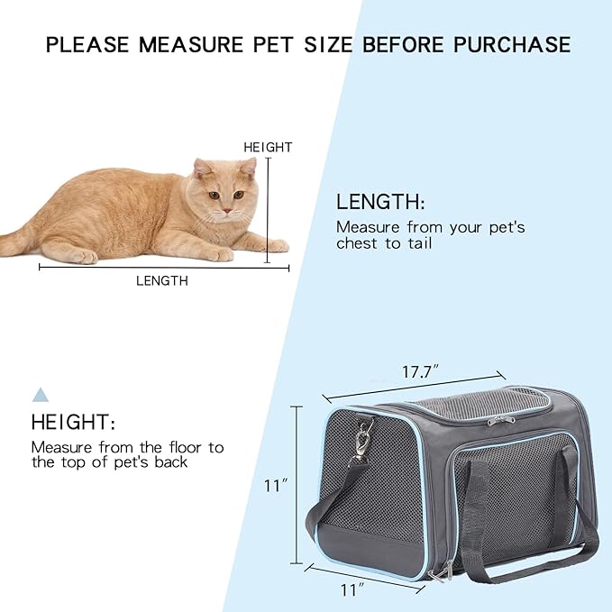 A4Pet Airline Approved Cat Carrier Dog Carriers,Removable Soft-Sided Portable Pet Travel Washable Carrier for Kittens,Puppies,Rabbit,Hamsters