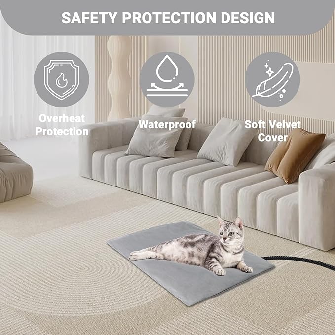 Pet Heating Pad for Dog Cats, Temperature Adjustable Pet Heated Bed with Timer, Cat Heating Pad Outdoor Indoor with Overheating Protection, Pet Warming Pad for Cat Dog House Outside