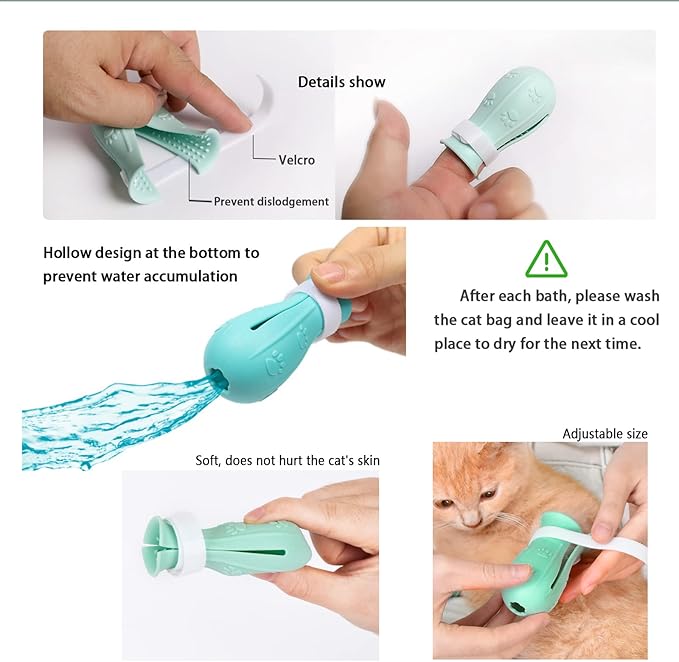 7 Pieces of Cat Bathing Supplies,Anti-Scratch Silicone Cat Shoes,Cat Claw Covers, Cat Shower Net Bag,Cat Bathing Bag,Cat Grooming Mesh Bag,Elizabethan Collar(No.3)