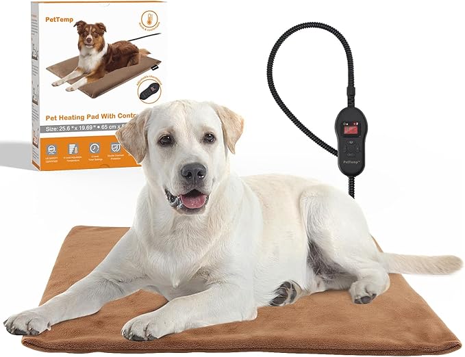 Upgraded Pet Heating Pad, 5 Adjustable Temperature & Timer, Electric Heated Dog Cat Bed for Winter, Auto Power-Off, Waterproof Chew-Resistant (L:26'' x 20'')