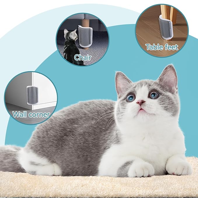 2Packs Cat Self Groomer, Cat Wall Corner Scratcher with Catnip, Soft Cat Brushes, Self Grooming Cats Brush Wall Corner Massager Combs for Long Short Fur Kitten Indoor Cats （Grey）