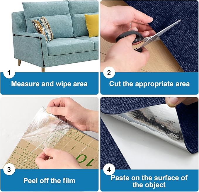 Cat Scratch Furniture Protector Pads with Self-Adhesive Backing, 98.5"X15.8" Navy Blue Randomly Cutting Trimmable Cat Scratch Carpet Mat Post Tree Shelves Cover Replacement for Sofa,Couch,Door,Corner