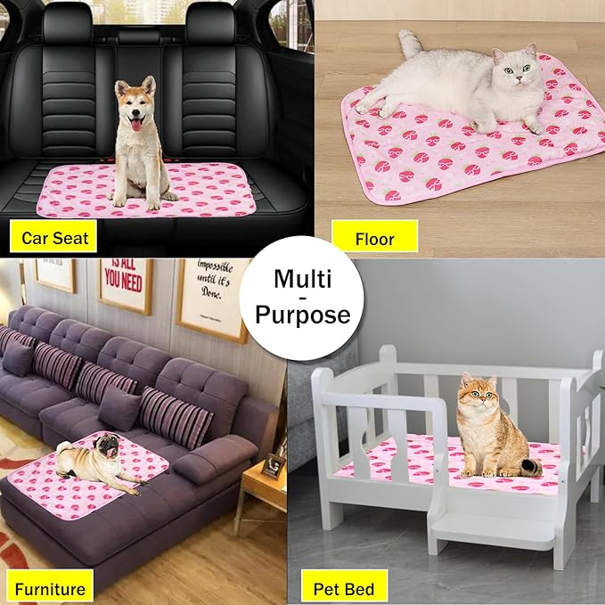 Dog Ice Pad Ice Silk Cats Kennel Mat Pet Cooling Pad Summer Cool Bamboo Mat Breathable Pad (Strawberry, M)