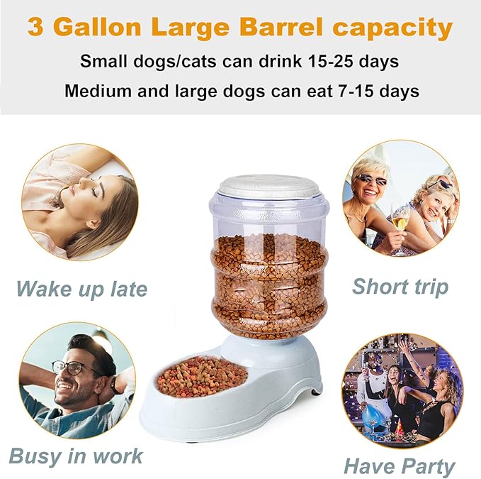 Automatic Dog Feeders - 3 Gallon Capacity Gravity Food Dispenser for Large Dogs and Cats