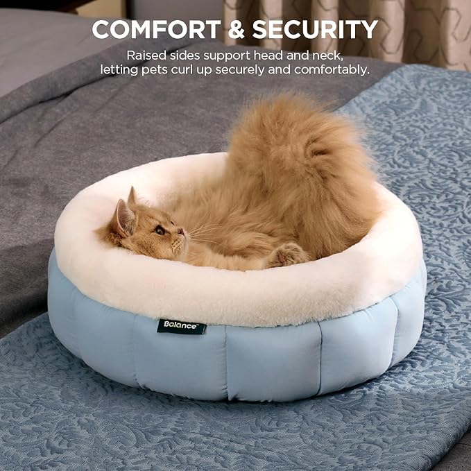 BALANCE Round Cat Beds for Indoor Cats - Donut Dog Beds for Small Dogs, Washable Pet Bed for Puppy and Kitten with Anti-Slip Bottom