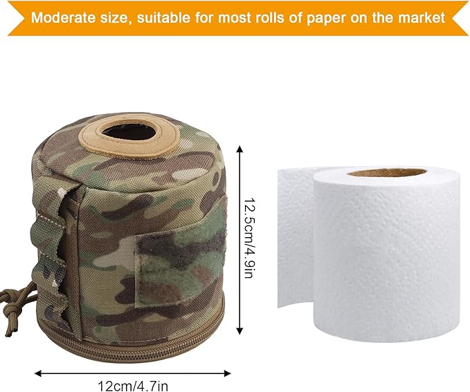 AOUTACC Tactical Roll Paper Storage Bag,Toilet Roll Paper Storage Holder with Molle Mounting Strap,Tissue Cover Organizer for Outdoor Camping,Hiking,Tactical Game-MC03