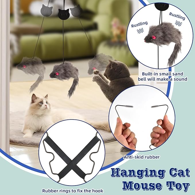 1 Pack Interactive Cat Feather Toys Doorway Cat Toys for Indoor Cat Interactive Door Hanging Cat Toys Retractable Teaser Toy Over the Door Cat Toys Mouse Hanging String Toys for Cats (Single)